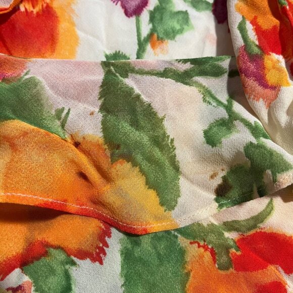 Karen Kane 3X Ruffle Front Garden Fairy Floral Blouse Orange Pink Vibrant‎ Bold - Picture 5 of 8